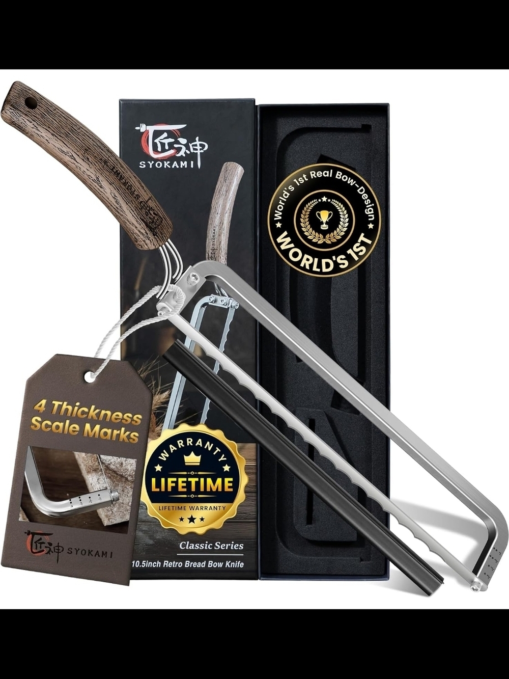 Left Handed Bread Knife Bow Design Razor Sharp 4 Scale Marks Sourdough Baguettes